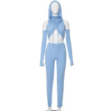 Women autumn and winter hooded chest wrap Top and trousers Casual two-piece set
