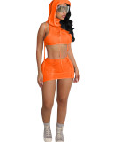 Women Casual Sleeveless Hooded Top and Beach Skirt Two-piece Set