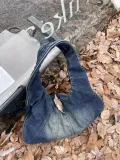 Women vintage washed denim single shoulder horn large bag
