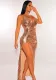 Women Suspender Sleeveless V-neck Sequin Sexy Backless Slit Dress