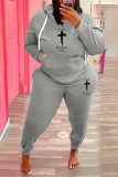 Plus Size Women Casual Sports Hoodies and Pant Two-piece Set
