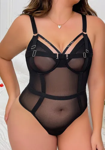 Women Lace Mesh See-Through Body Shaping Backless One-piece Sexy Lingerie