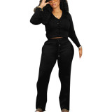Women Casual V-neck Top and Pant two-piece set