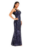 Women Sleeveless V-neck Sequined Mesh Patchwork Sexy Backless Dress