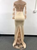 Women Off Shoulder Long Sleeve Mesh Lace Backless Sexy Dress