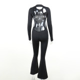 Spring Autumn Solid Color Fashion Low Back Sexy Tight Fitting Jumpsuit