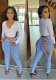 Women's Tie-Down High Waist Trousers Slim Fit Washed Stretch Denim Pants