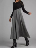 Autumn and Winter Contrast Color V-Neck Long Sleeve Patchwork Swing Dress