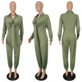 autumn and winter  Sexy long-sleeved women's v-neck Loose Jumpsuit