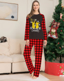 deer print Christmas parent-child Pajamas Set Round Neck plaid spring and autumn home clothes
