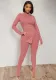Women's Autumn and Winter Solid Color Tight Fitting Long Sleeve Top Slit Pants Casual Set