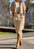 Autumn Versatile Casual Chic Button Belt Skirt Set