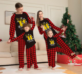 deer print Christmas parent-child Pajamas Set Round Neck plaid spring and autumn home clothes