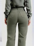 Women's Stretch Denim Pants Washed High Waisted Wide Leg trousers
