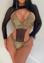 Sexy one piece bikini long sleeve mesh to two piece swimsuit set