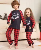 Christmas Family Wear Antler Print Plaid Long Sleeve Pajama Two-piece Set