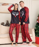 Christmas Family Wear Antler Print Plaid Long Sleeve Pajama Two-piece Set