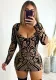 Women Brown Printed Long Sleeve Bodycon Dress