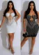 Women Beaded Pearl Hollow Ribbon Bodycon Stretch Strap Dress