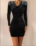 Women gothic street fashion velvet u-neck dress