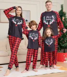 Christmas Family Wear Antler Print Plaid Long Sleeve Pajama Two-piece Set