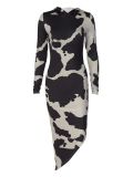 Women's Fall Fashion Cow Print Long Sleeve Casual Hooded Dress