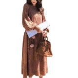 Women's Trendy Autumn And Winter Retro Long-Sleeved Dress Knitting Sweater Basic Dress