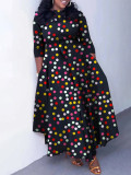 Women's Autumn Plus Size Fashion Print Chic Elegant Belted Slim Waist Swing Dress