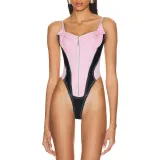 Sexy Autumn Suspender Square Neck Front Zipper Design Slim Fit Denim Women's Jumpsuit