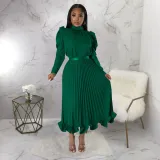 Women's Winter Puff Sleeve Top Ruffled Pleated Skirt Two-Piece Suit