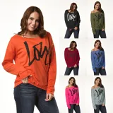 Love Letter Printed Long Sleeve T-Shirt Sexy Off-Shoulder Women's Top