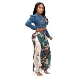 Camouflage Patchwork Bell Bottom Casual Pants