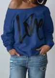 Love Letter Printed Long Sleeve T-Shirt Sexy Off-Shoulder Women's Top