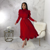 Women's Winter Puff Sleeve Top Ruffled Pleated Skirt Two-Piece Suit