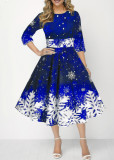 Christmas Style Women's Fashion Snowflake Digital Print Chic Half-Sleeve Slim Waist Dress