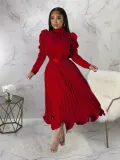 Women's Winter Puff Sleeve Top Ruffled Pleated Skirt Two-Piece Suit