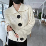 Lazy Style Sweater Jacket Autumn And Winter Loose Turndown Collar Large Button Knitting Cardigan For Women