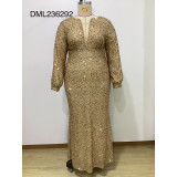 Spring And Autumn Sexy Chic Plus Size Women's Dress Sequin Patchwork Long Sleeve Long Gown