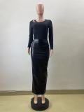 Women Autumn and Winter Black Bodycon Zipper Pu-Leather Skirt