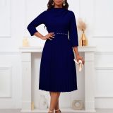 Women's Fashion Chic Elegant Pleated Elegant Solid Color Plus Size Dress