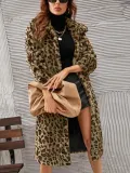 Autumn And Winter Fashionable Casual Turndown Collar Leopard Fleece Coat For Women