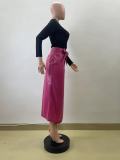 Women pu Leather Autumn and Winter Elegant Chic Wrap Skirt