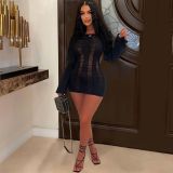 Women's Sexy Hollow Thin Long Sleeve Backless Sexy Dress