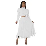 Women's Winter Puff Sleeve Top Ruffled Pleated Skirt Two-Piece Suit