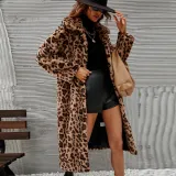 Autumn And Winter Fashionable Casual Turndown Collar Leopard Fleece Coat For Women