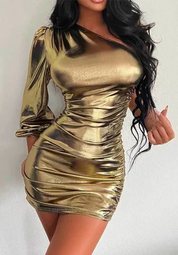 Fashion Sexy Women's Slash Shoulder Single Long Sleeve Short Autumn Long Sleeve Bodycon Dress