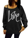 Love Letter Printed Long Sleeve T-Shirt Sexy Off-Shoulder Women's Top