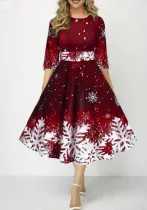 Christmas Style Women's Fashion Snowflake Digital Print Chic Half-Sleeve Slim Waist Dress