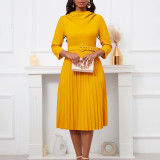 Women's Fashion Chic Elegant Pleated Elegant Solid Color Plus Size Dress