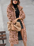 Autumn And Winter Fashionable Casual Turndown Collar Leopard Fleece Coat For Women